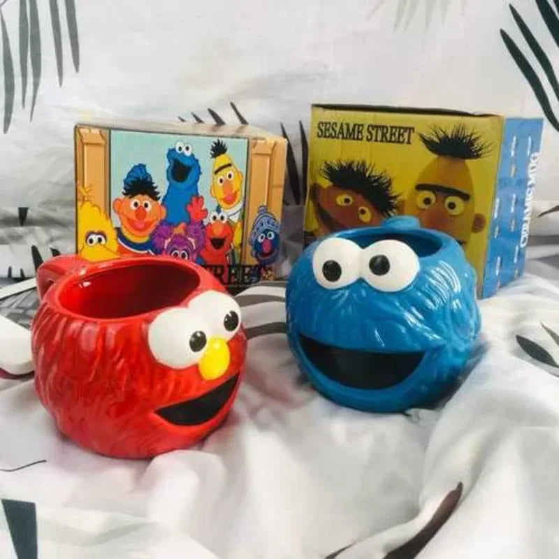 Cartoon Sesame Elmo Coffee Mug Fuuny Monster Cute Water Cup Kawaii Ceramic Milk Tea Mug Office Drinking Cup House Drinkware Good Vibrations