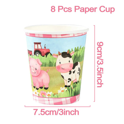Pink Farm Party Birthday Decorations Disposable Tableware Paper Plates Cups Napkin Baby Shower Kids Girls Birthday Party Decor Good Vibrations