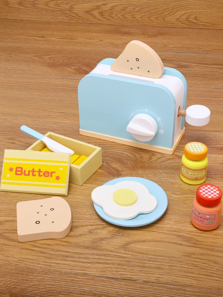 Wooden Kitchen Pretend Play Toy Simulation Wooden Toaster Machine Baby Early Learning Educational Toys Good Vibrations