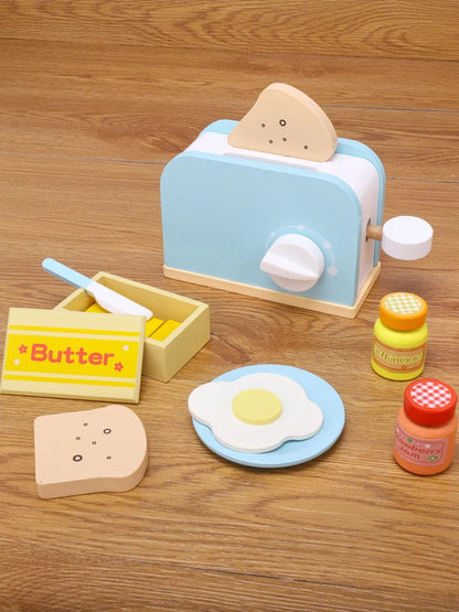 Wooden Kitchen Pretend Play Toy Simulation Wooden Toaster Machine Baby Early Learning Educational Toys Good Vibrations