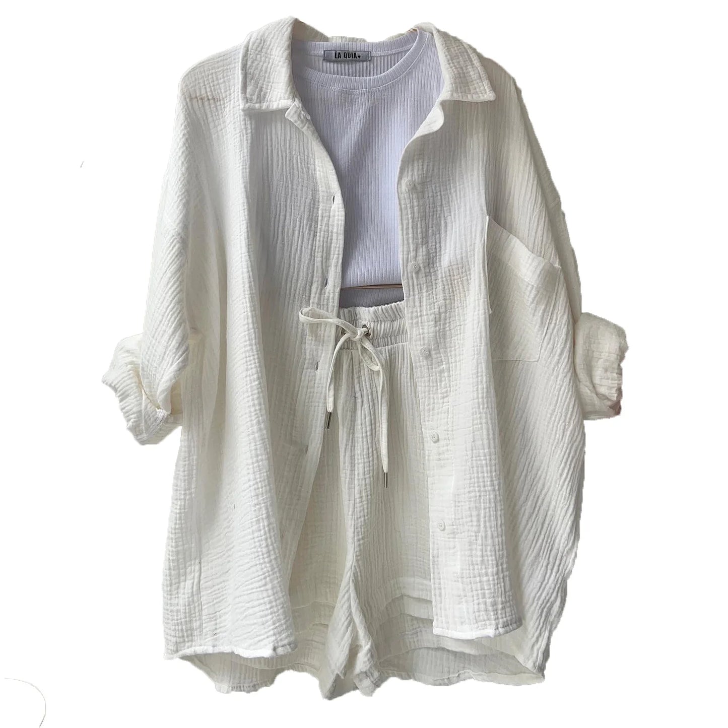 Solid Color Casual Loose Short Pants Sets For Women 2025 Elegant Summer Women's Two Pieces Suit Full Set Female Outfit Clothes Good Vibrations