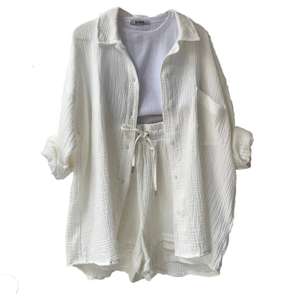 Solid Color Casual Loose Short Pants Sets For Women 2025 Elegant Summer Women's Two Pieces Suit Full Set Female Outfit Clothes Good Vibrations
