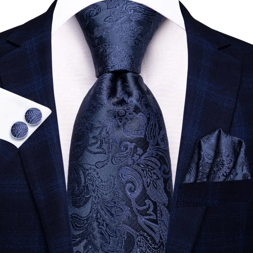 Hi-Tie Blue Business Solid 100% Silk Men's Tie NeckTie 8.5cm Ties for Men Formal Luxury Wedding High Quality Gravata Good Vibrations