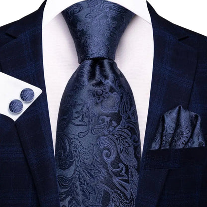 Hi-Tie Blue Business Solid 100% Silk Men's Tie NeckTie 8.5cm Ties for Men Formal Luxury Wedding High Quality Gravata Good Vibrations