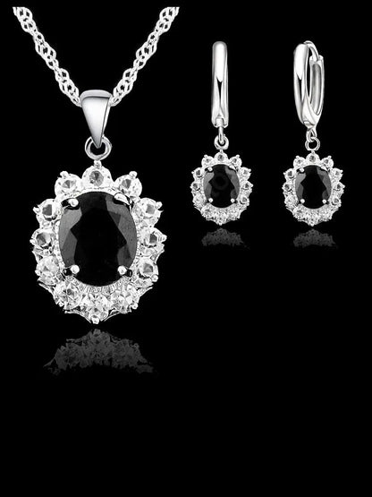 Elegant Princess Wedding Engagement Necklace Earrings  Jewelry Sets 925 Sterling Silver Color Cubic Zirconia Crystal Gifts Good Vibrations Adult Super Store