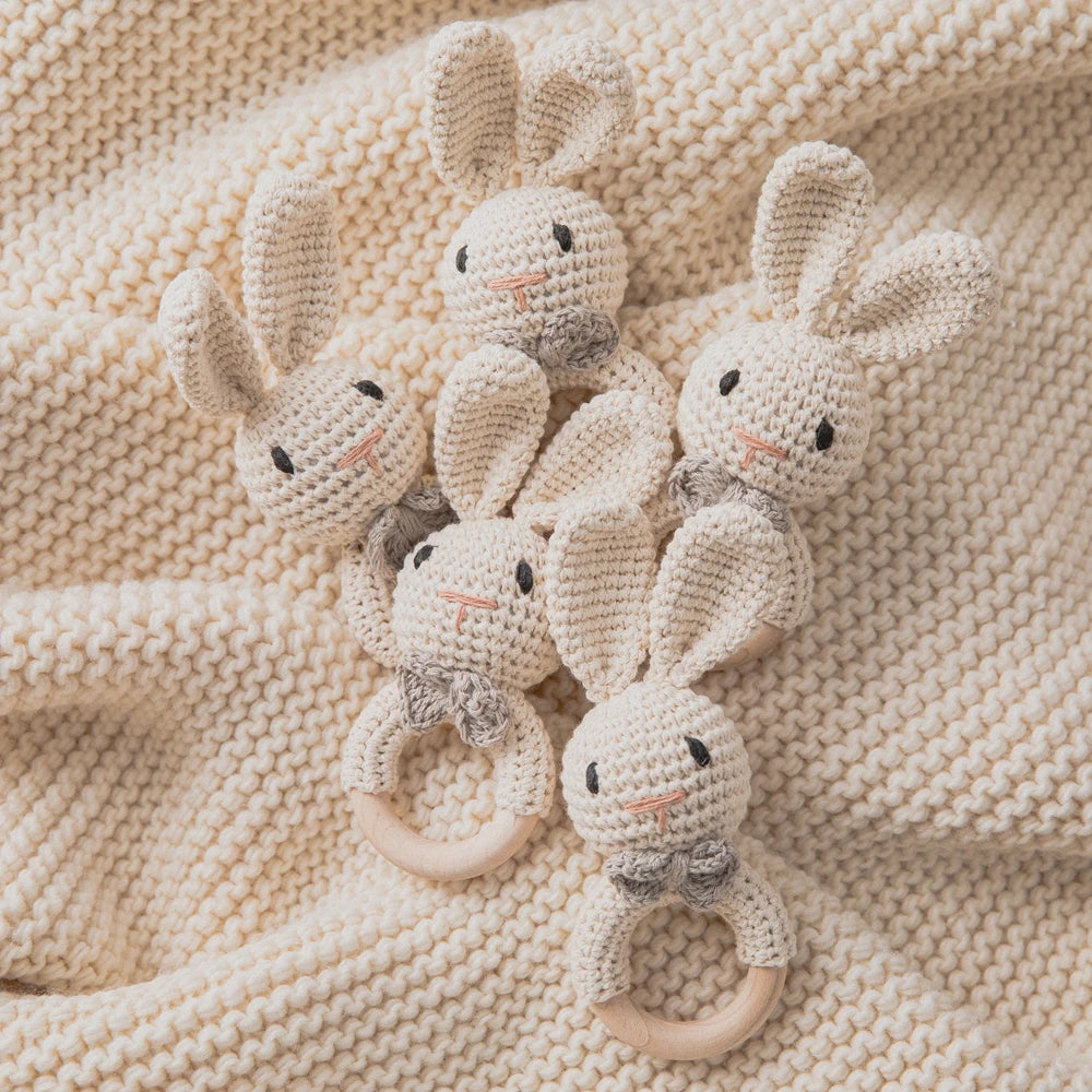 Baby Crochet Rattle Wooden Teether Toy BPA Free Wood Rodent Rabbit Rattle Baby Mobile Play Gym Newborn Educational Music Toys Good Vibrations