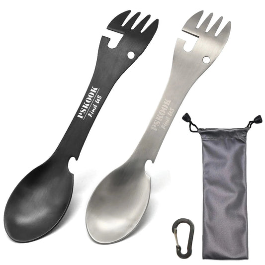 5-in-1 Utility Tactical Spork, Stainless Steel Spoon & Bottle Opener, Fork & Knife, Can Opener Combo Camping Utensil for Hiking Good Vibrations