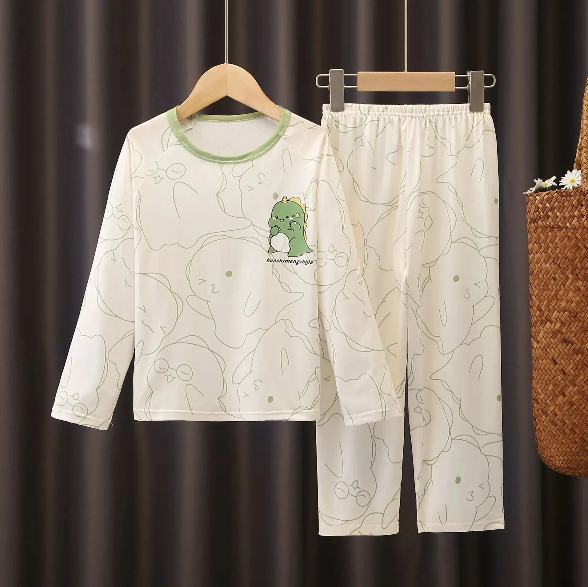 Girls Pajamas Spring Autumn Children Pajamas Long Sleeve Cartoon Kids Sleepwear Robe Children's Clothing Mother Good Vibrations