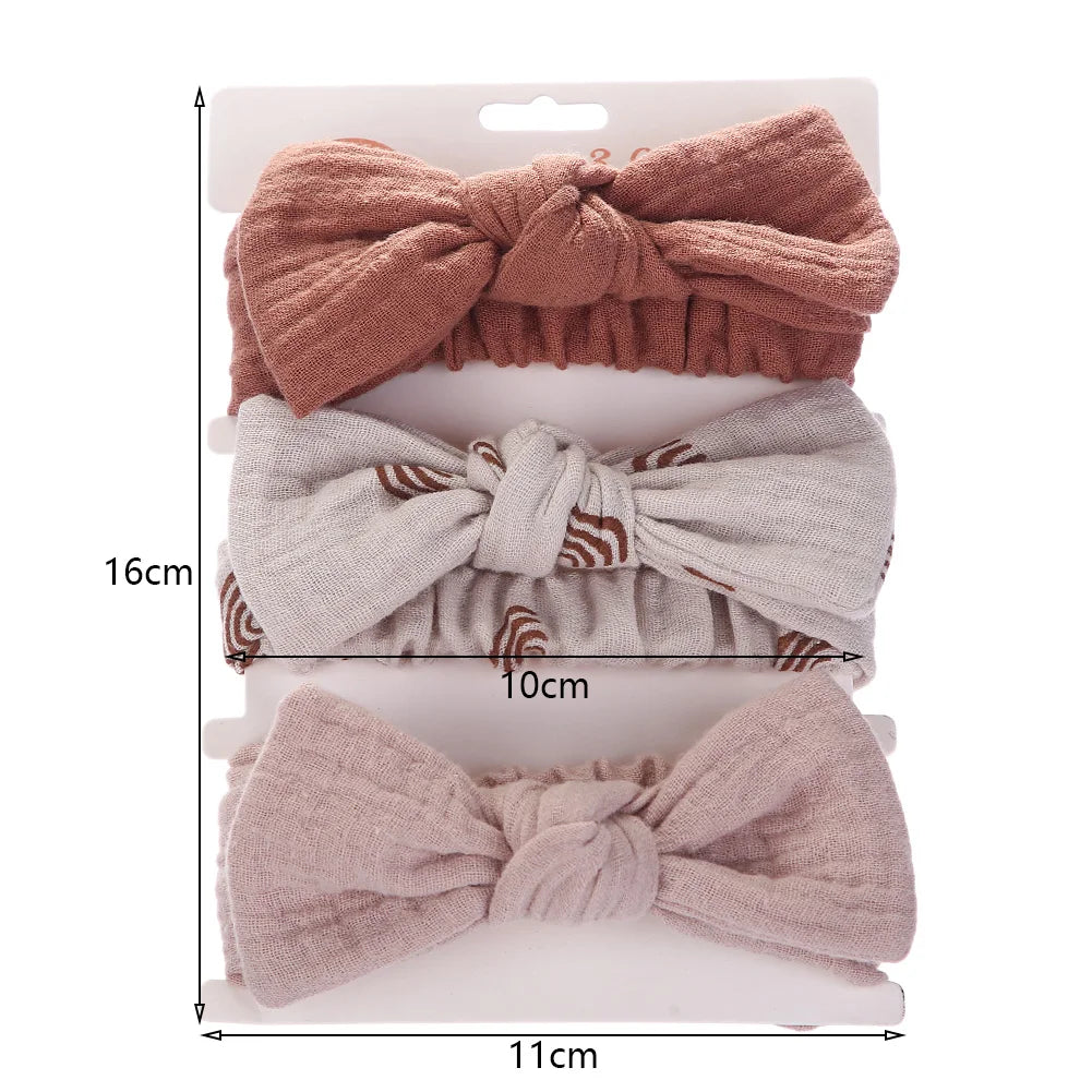 3Pcs/Set Solid Muslin Cotton Linen Baby Headband Elastic Rabbit Ear Hair Band Infant Girl Turban Headwraps Stretch Accessories Good Vibrations