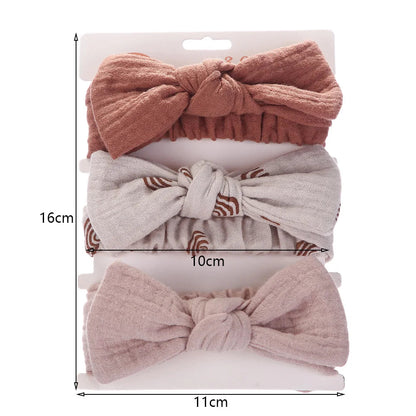 3Pcs/Set Solid Muslin Cotton Linen Baby Headband Elastic Rabbit Ear Hair Band Infant Girl Turban Headwraps Stretch Accessories Good Vibrations