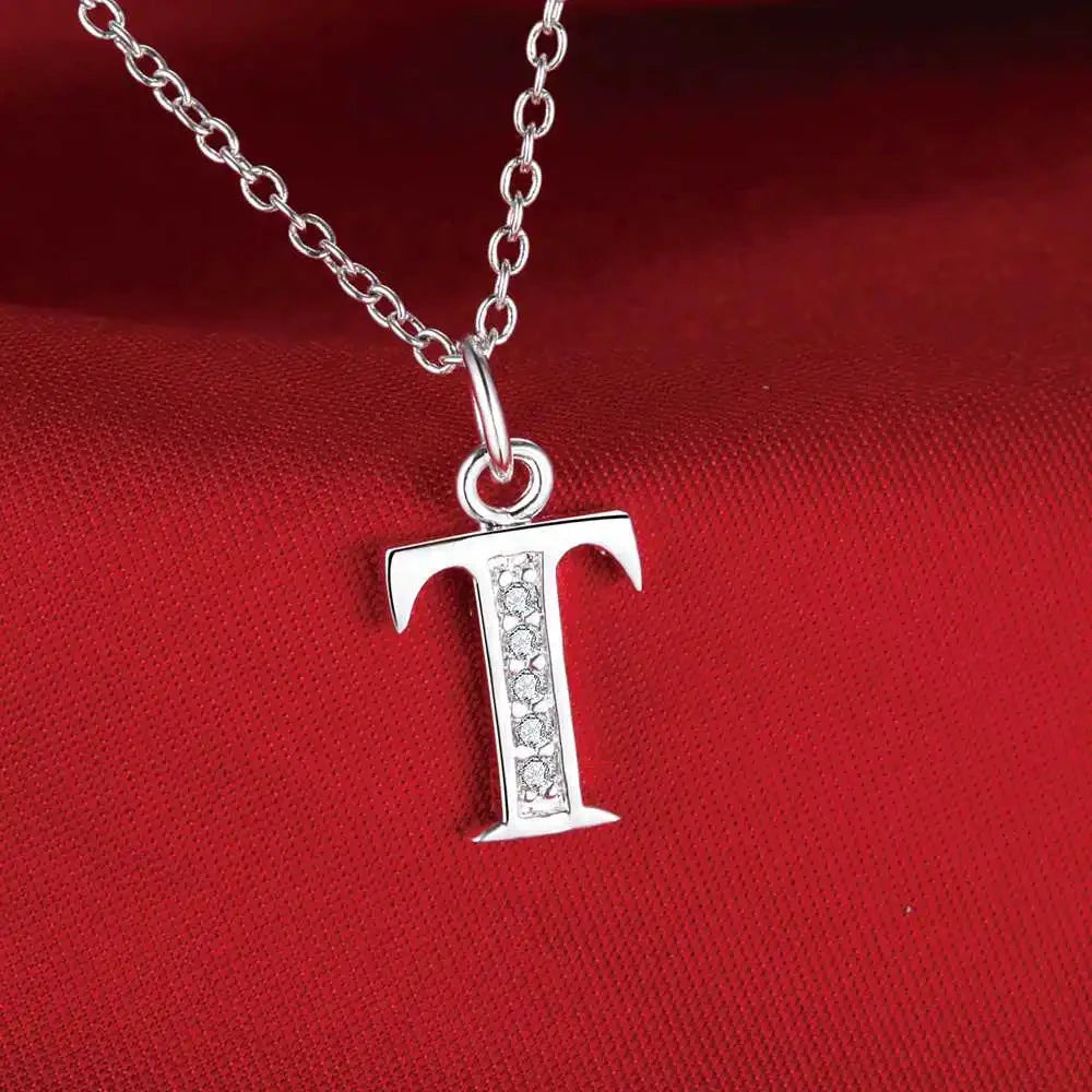 26 Letters 925 Sterling Silver Necklace Pendant Zircon For Women Exquisite Student Girlfriend Jewelry Accessories Wedding Gift Good Vibrations