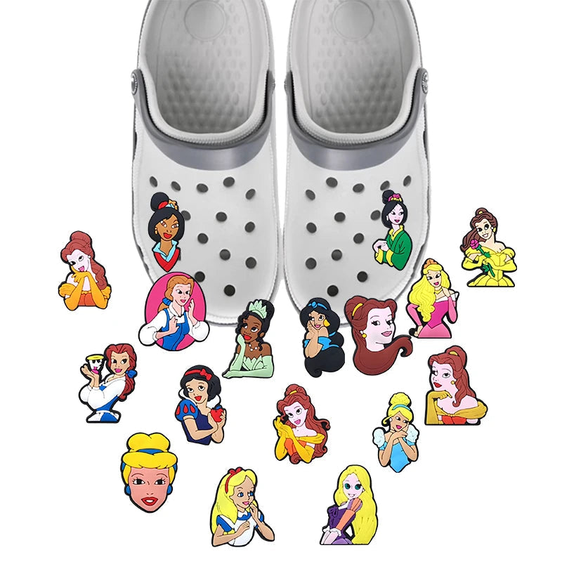 1-17pcs MINISO Hot Toys Princess Seri Series Shoe Charms For Croc Sandals, PVC Shoe Decorations Accessories Christmas Gif Good Vibrations