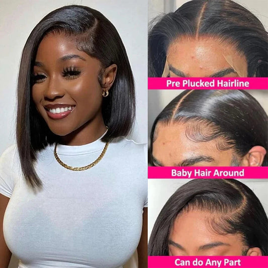 Glueless Wigs 13x4 Short Bob Wigs Bone Straight Lace Front Human Hair Wigs for Women Brazilian HD Transparent Lace Frontal Wigs Good Vibrations