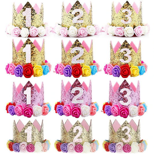1st Birthday Party Decor Hat Kids 1 2 3 Year Happy Birthday Boy Girl Crown Hat First Happy Birthday Party Baby Shower Decoration Good Vibrations