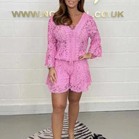 Hollow Embroidery Lace Crochet Set Women 2 Pieces Spring Suit GOOD Vibrations