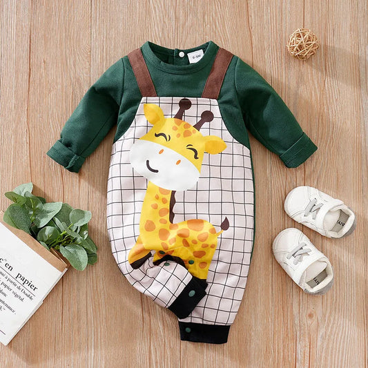 0-18 Newborn Spring And Autumn Cute Cartoon Backband Giraffe Comfortable Boys And Girls Long Sleeved Baby Bodysuit Good Vibrations