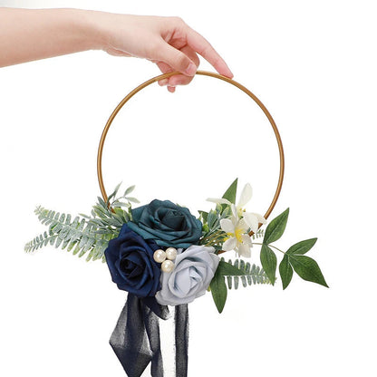 YeeNanee Wedding Gold Hoop Bouquet for Bridesmaids Floral Rose Eucalytpus Metal Ring Wreath Bridal Shower Ceremony Decoration Good Vibrations