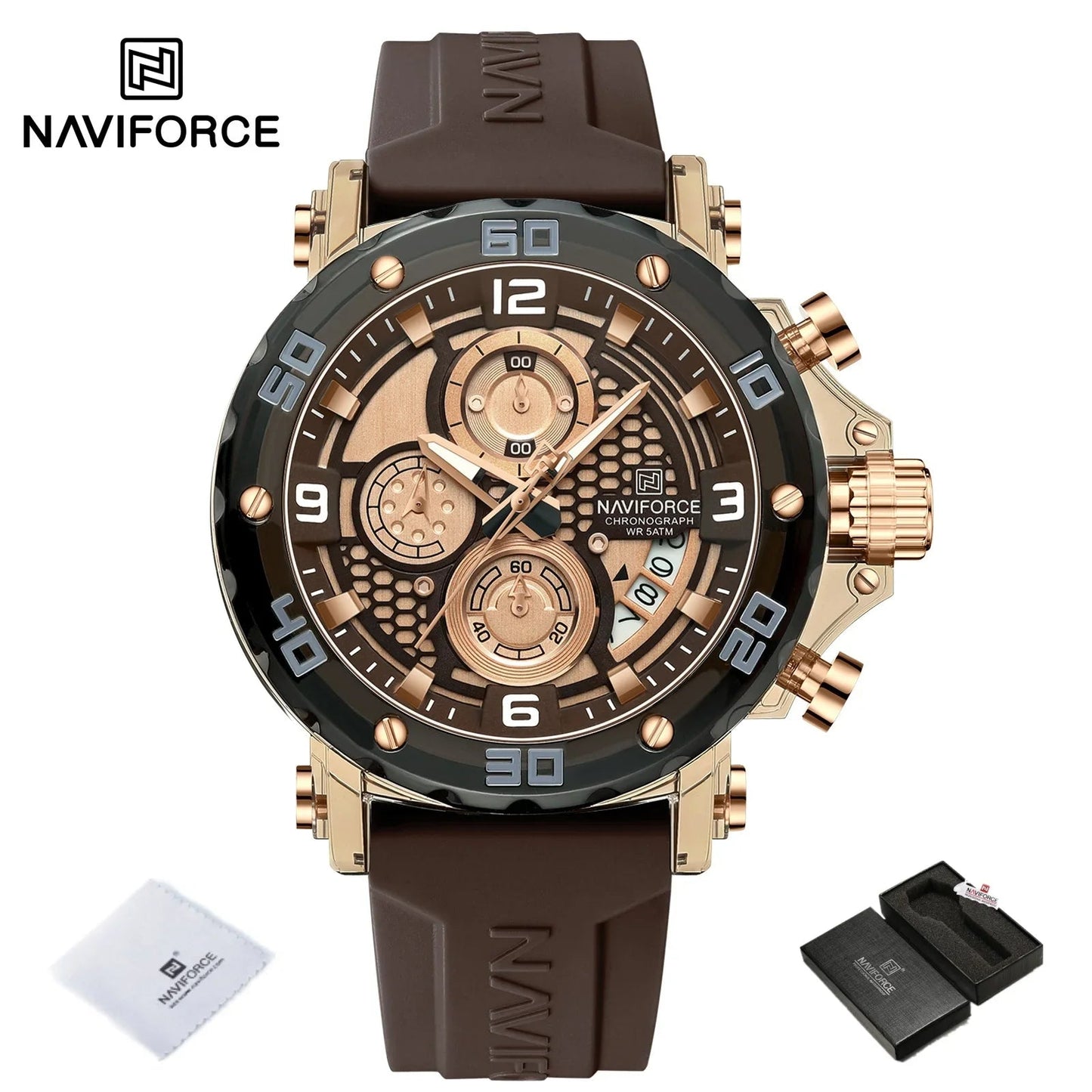 NAVIFORCE for Men Silicone Strap Luxury Fashion Quartz Watches Wrist watch Sports Chronograph 5TM Waterproof Male Watches GIfts Good Vibrations