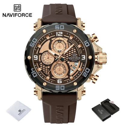 NAVIFORCE for Men Silicone Strap Luxury Fashion Quartz Watches Wrist watch Sports Chronograph 5TM Waterproof Male Watches GIfts Good Vibrations