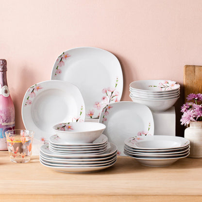 VEWEET ANNIE 48-Piece Porcelain Ceramic Tableware Dinner Plate Set with Bowl,Dessert Plate,Soup Plate,Dinner Plate for 12 Person Good Vibrations