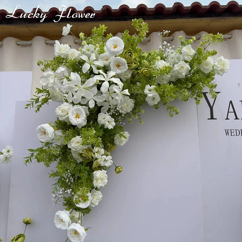 White Green Flowers Wedding Decoration Artificial Flowers Floral Backdrop Arrangement Hang Flower Row Road Lead Flower Ball Good Vibrations