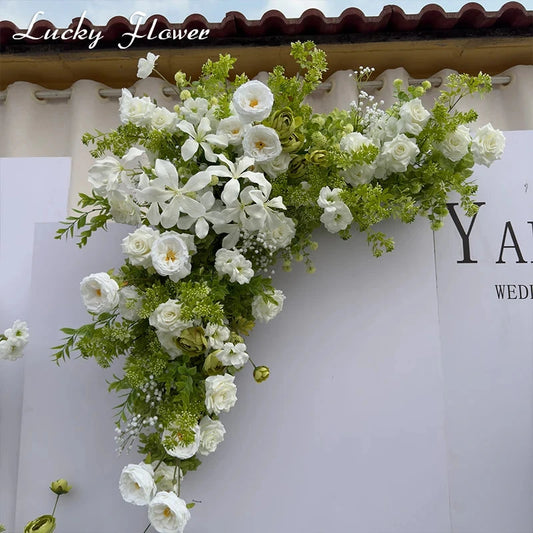 White Green Flowers Wedding Decoration Artificial Flowers Floral Backdrop Arrangement Hang Flower Row Road Lead Flower Ball Good Vibrations