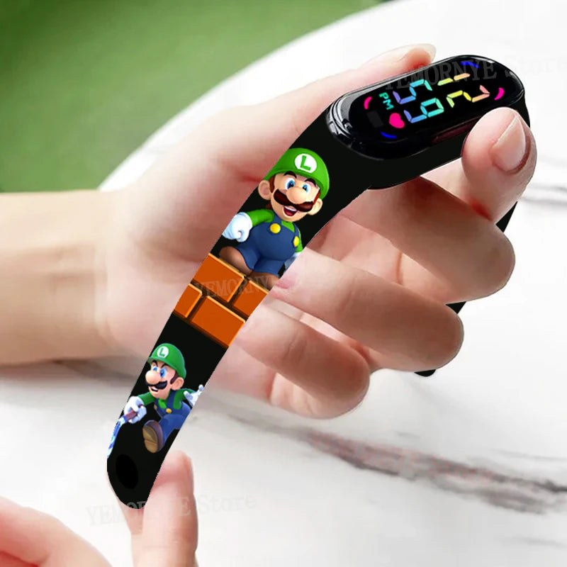 Mario Bros Children's Watches Action Figures Luigi Princess Peach Yoshi Bowser kids Sport Wristband Waterproof Digital Watch Toy Good Vibrations