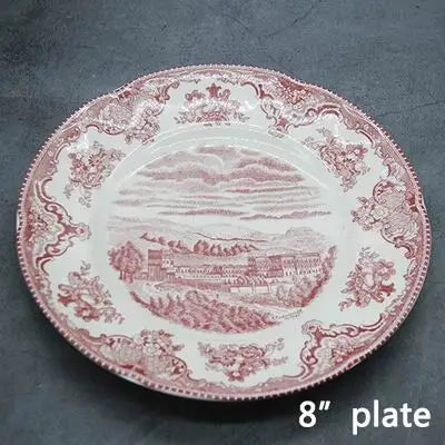 European Style The Old Britain Castles Pink Dinner Set Dinner Ceramic Breakfast Plates Steak Plate Noodles Plate Dish Soup Bowl Good Vibrations