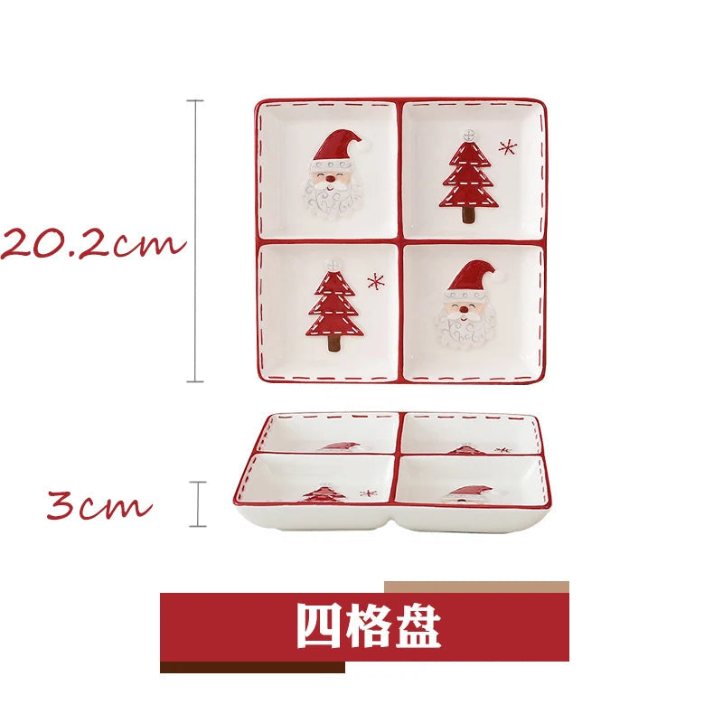 Christmas Hand-painted Ceramic Tableware Set Cute Christmas Steak Plate Embossed Underglaze Color Flat Plate Good Vibrations
