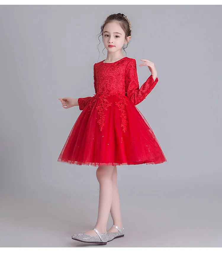 Fashion Flower Girl Dresses for Weddings Lace Long Sleeve Children Bridesmaid Dresses Spring Autumn Girls Party Dress 3-12 Years Good Vibrations