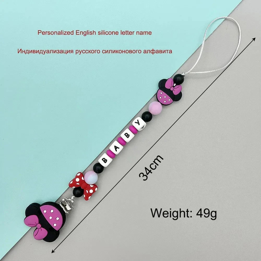 Customized Letters Name Baby Cartoon Silicone Luminous Beads Pendant Pacifier Clips Chains Holder Teether Baby Kawaii Toy Gifts Good Vibrations