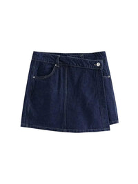 2025 Women's Fashion Flip Pocket Decoration Short Flip Collar Slim fit denim Top + Asymmetric Denim Skirt 2 Piece Set Good Vibrations