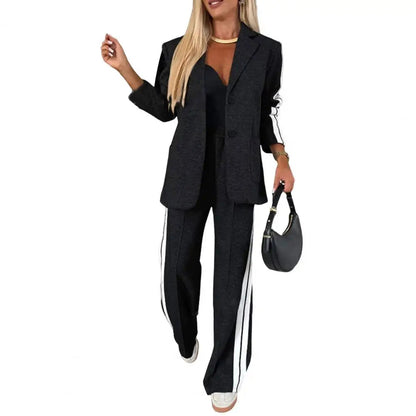 2 Piece Set Women Outfit Winter Fall Fashion V neck Long Sleeve Coat Elegant Straight Leg Pant Set Women Sports Clothing Good Vibrations