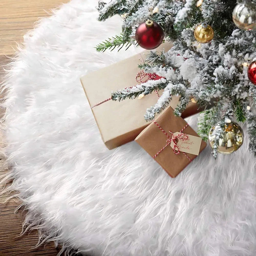 Christmas Tree Decoration,78/90/122cm White Plush Christmas Tree Skirt,Xmas Tree Base Mat,Christmas Home Decoration 2025 Good Vibrations