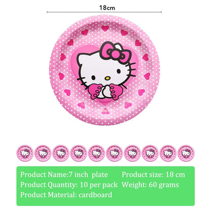 Hello Kitty Theme Girls Birthday Party Disposable Tableware Paper Cup Plate Balloon Kids Favors KT Balloon Party Decor Supplies Good Vibrations