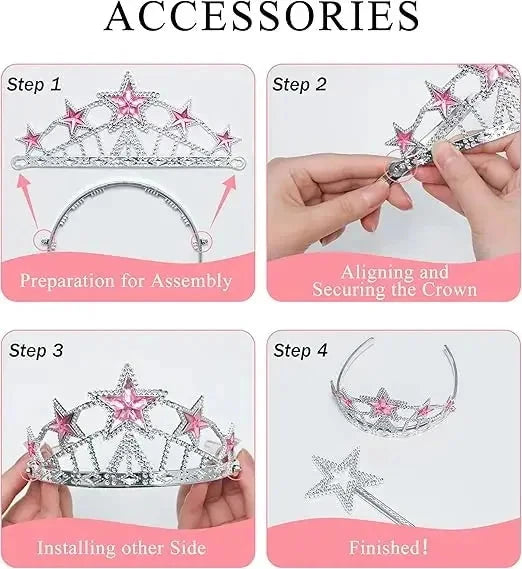 Halloween Pink Princess Cosplay Accessories Girls Crown Wand Neacklace Bag Gloves Accessory Sets For Children Birthday Gifts Good Vibrations