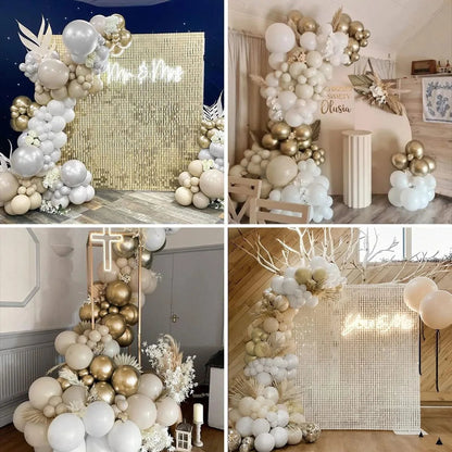 146Pcs White Metallic Gold Balloons And Bohemian Balloon Garlands Suitable For Wedding Engagement Party Decorations Good Vibrations