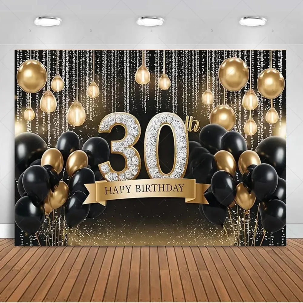 30th Birthday Party Decor Background Pink Black Gold Glitter Woman Man 30 Years Old Photography Backdrop Supplies Adult Gifts Good Vibrations