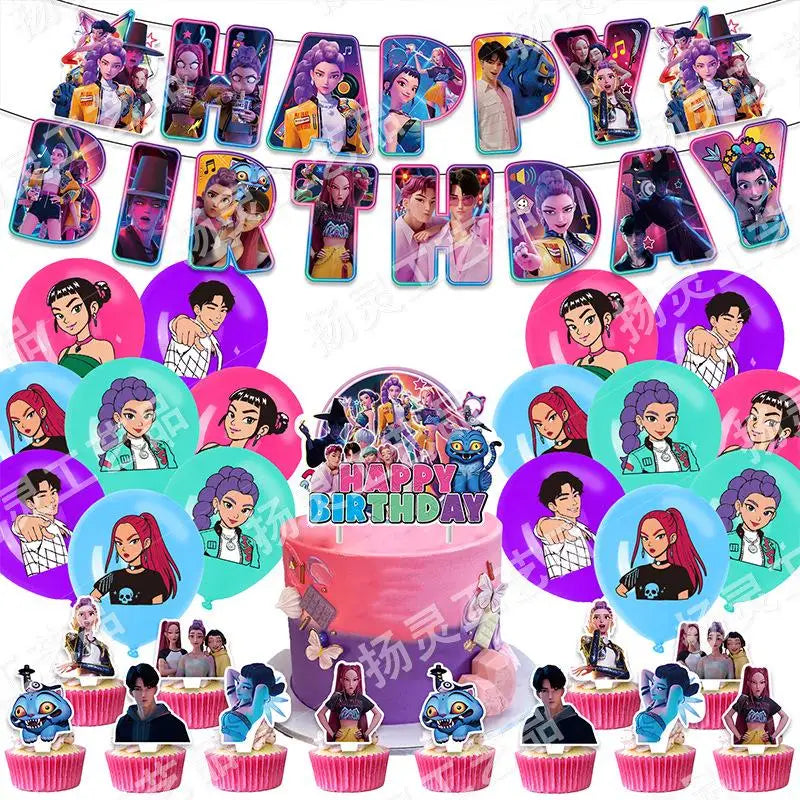 Kpop Demon Hunter Birthday Party Backdrop K Pop Demon Hunter Birthday Decoration Baby Shower Halloween Christmas Decorations Good Vibrations