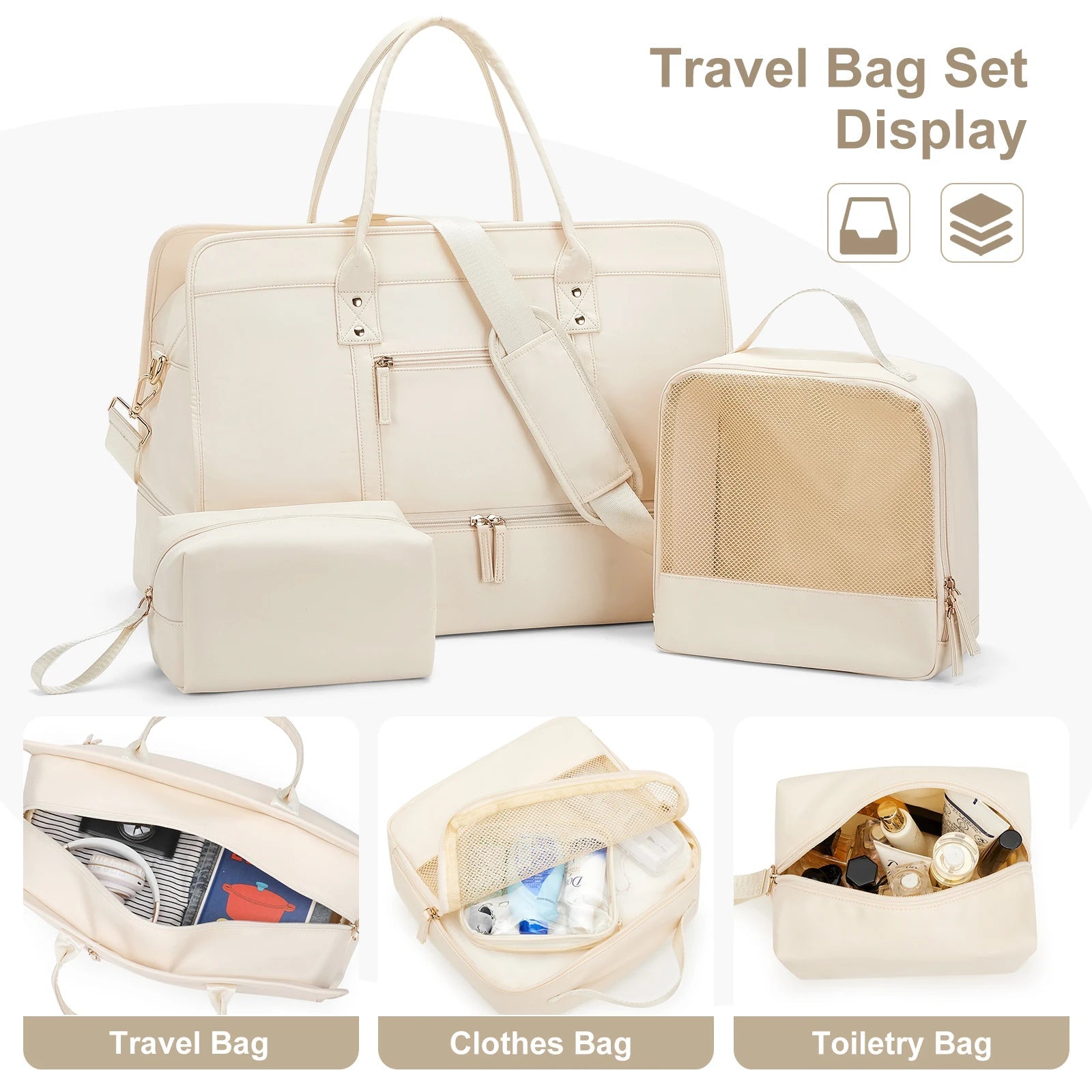 Luggage Travel Bags with a Clothes Bag and Toiletry Bag Large Capacity Daily Commuter Shoulder Bag Woman Tote Bags Handbag Woman Good Vibrations