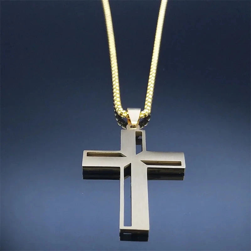 Catholic Crucifix Cross Necklace for Women Men Stainless Steel Christian Religious Male Chain Jewelry colar masculino N4943 Good Vibrations