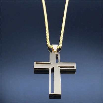 Catholic Crucifix Cross Necklace for Women Men Stainless Steel Christian Religious Male Chain Jewelry colar masculino N4943 Good Vibrations
