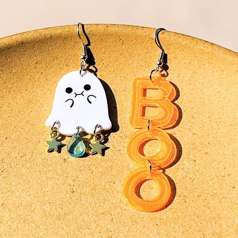 Halloween Dangle Earring With Cartoon Ghost Skeleton Coffin Clown Design Adorable Halloween Women Gift Good Vibrations