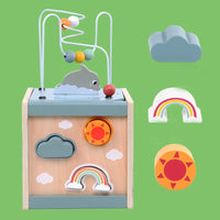 Wooden Activity Cube for Toddlers 5in1 Animal Shape Sorter Bead Maze Montessori Educational Toys Baby 6-12 Months Learning Toys Good Vibrations