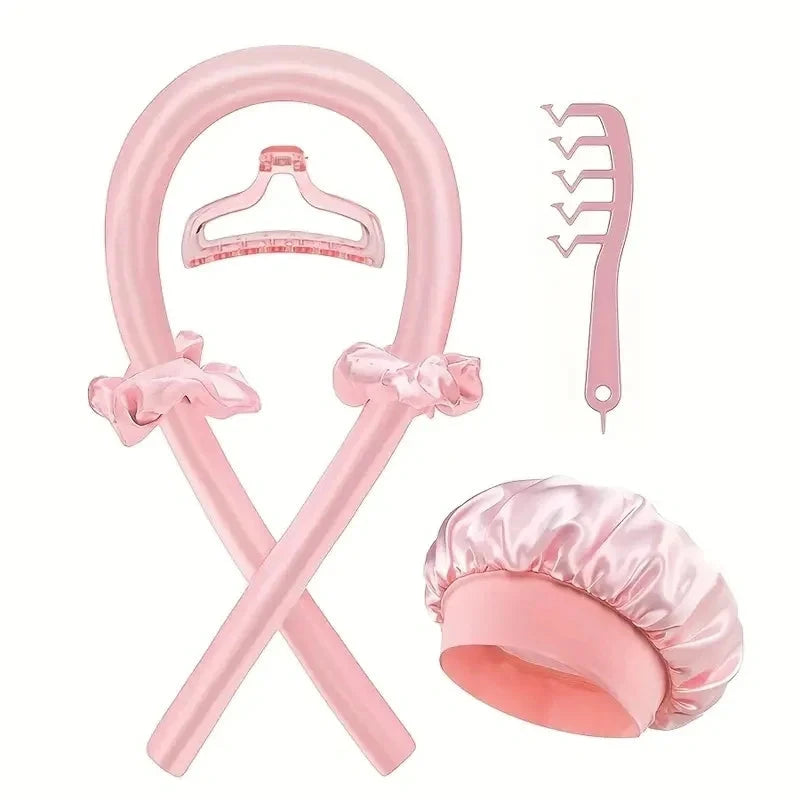 6Pcs Women No-Heat Curly Hair Stick Satin Sleep Cap Set Hair Clip and Ring Comb Sponge Hair Curler Suitable for All Hair Types Good Vibrations