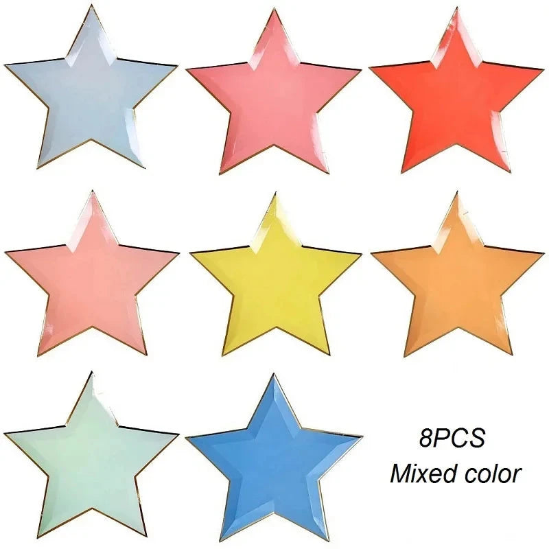 8pcs Disposable Paper Plates Dish Tray Gold Foil Star Shape Party Decor Paper Plate Dinner Cake Party Tableware Paper Plate Dish Good Vibrations