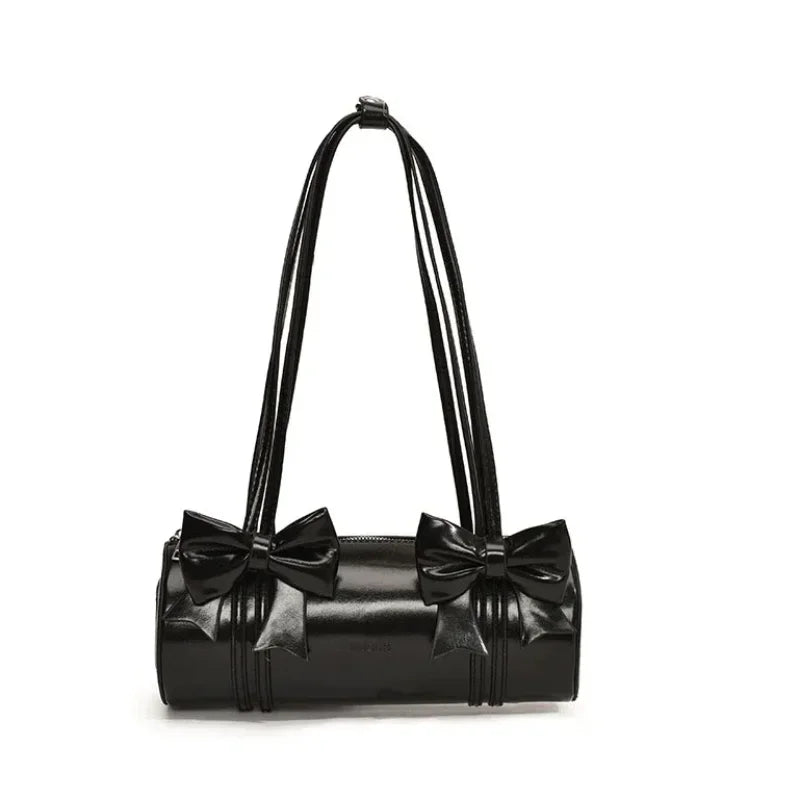 PU Leather  Exquisite Bow Glossy Boston Shoulder and Crossbody Bags Large Capacity Underarm Purse Suitable Various Occasion Good Vibrations