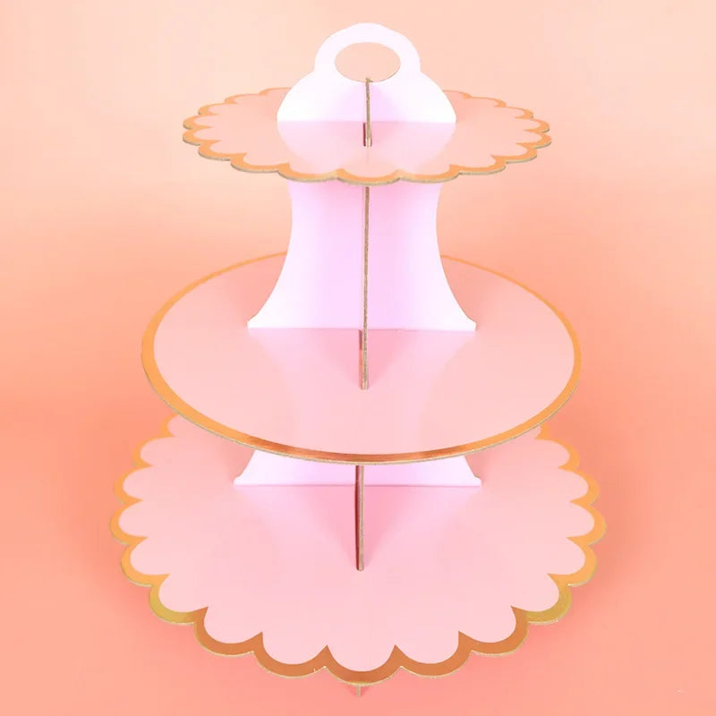 3-Layer Disposable Round Birthday Cupcake Dessert DIY Paper Craft Stand Dessert Display Rack Wedding Party Supplies Cake Tools Good Vibrations