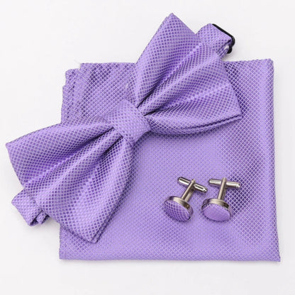 Men Bowtie Set 3pcs Plaids Classic Fashion Wedding Party Formal Cufflinks Bow Tie Handkerchief Cuff Links Lots Three Piece Set Good Vibrations