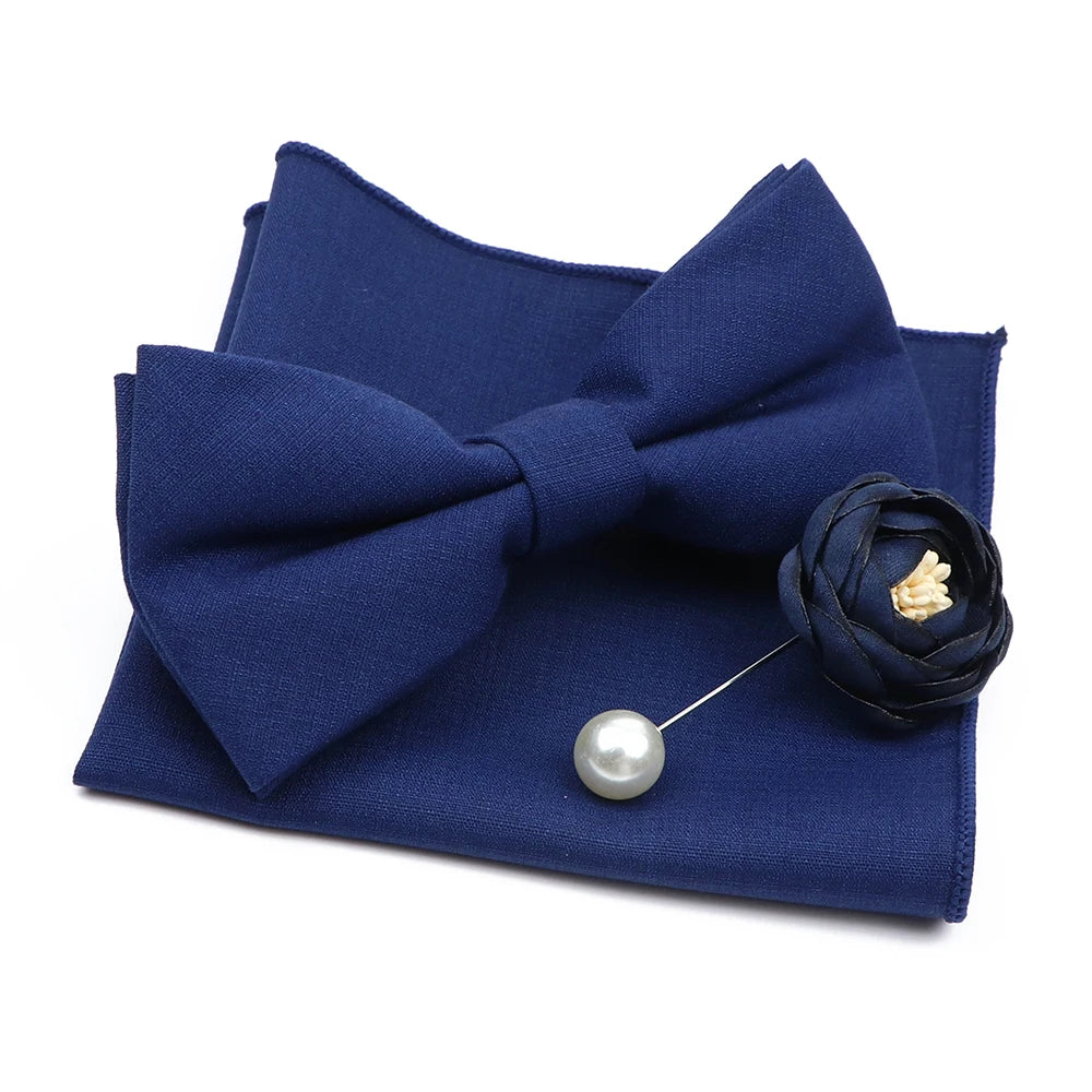 Mens Wedding Bowtie Brooch Set Romantic Solid Color Bamboo Fiber Bowknot Flower Lapel Pin Blue Pink Cravat Suit Shirt Accessory Good Vibrations